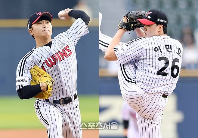 LG 김윤식(왼쪽)과 이민호. 사진 | 스포츠서울 DB