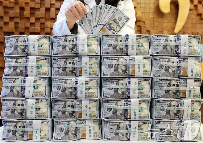 서울 중구 하나은행 위변조대응센터에서 은행 관계자가 달러화를 정리하는 모습. 2025.12.3/뉴스1 ⓒ News1 이호윤 기자