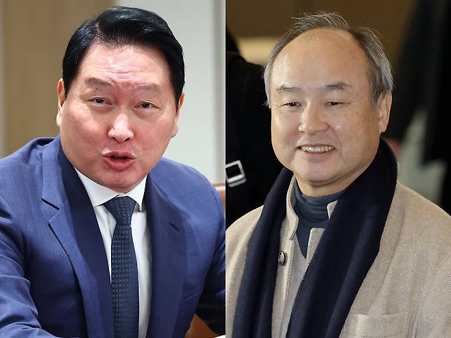 최태원 SK그룹 회장 (대통령실통신사진기자단) / 손정의 소프트뱅크 그룹 회장 (서울=뉴시스)