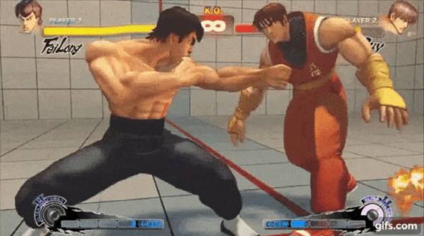 스트리트 파이터 시리즈에 등장하는 페이롱과 가이. 그야말로 권법 액션의 진수를 보여준다