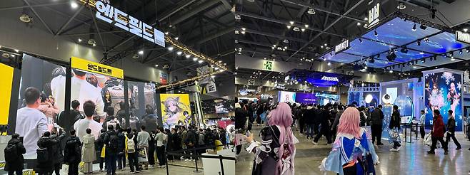 지난 5일 'AGF 2025'가 열린 일산 킨텍스 전시장 내 게임사 부스. /김수정 기자