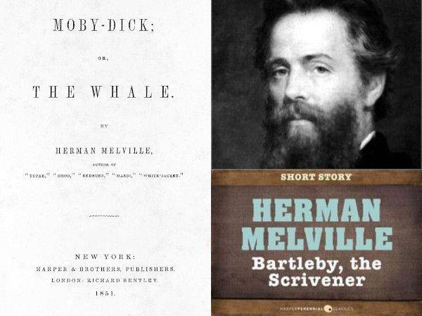 허먼 멜빌의 소설 ‘모비딕’ 1851년 초판 페이지(왼쪽)와 ‘필경사 바틀비’ 표지. 위키피디아 제공