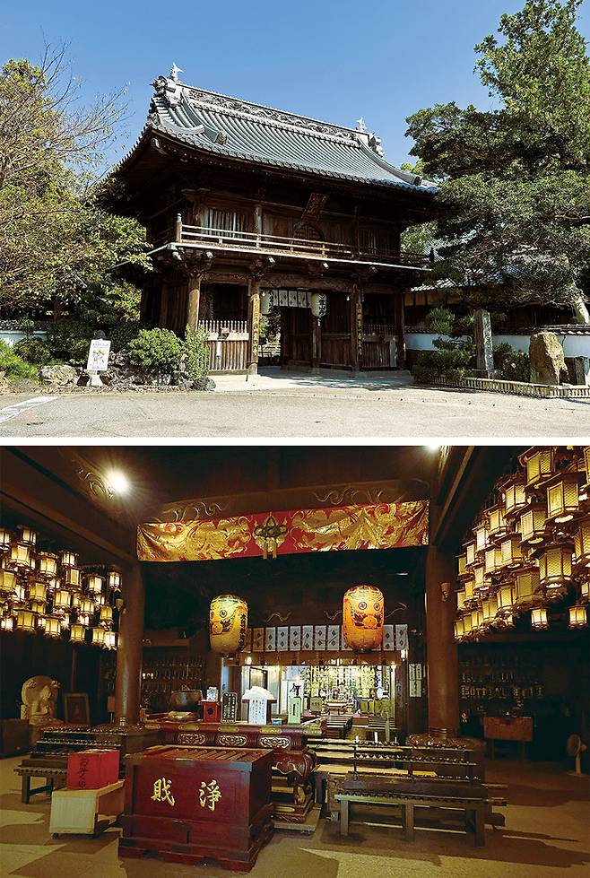 시코쿠 순례길 1번 료젠지 사찰 입구 전경(위)과 사찰 본당 모습(아래)