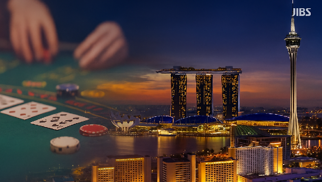 복합리조트의 불빛이 도시 전반으로 확장되는 흐름을 형상화한 일러스트.