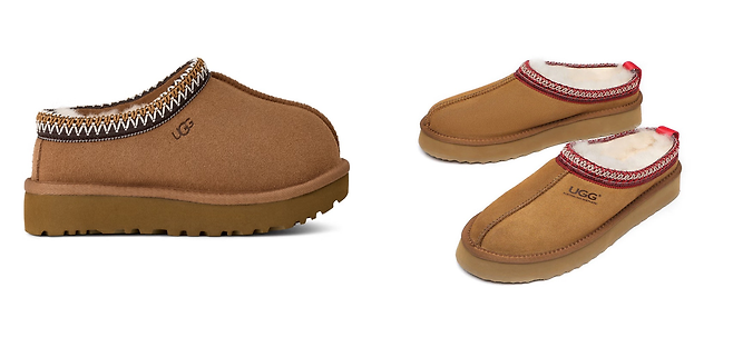 신세계인터내셔날이 공식 수입하는 미국 어그(왼쪽)와 어그 오스트레일리아(UGG Australia) 호주 어그 제품. 가운데 알파벳 G의 크기가 다르다.    [각 브랜드 제공]