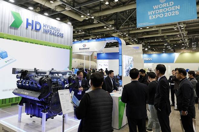WHE 2025 베스트 프로덕트 미디어 어워드에서 '베스트 픽'에 선정된 HD현대인프라코어의 수소엔진/사진=WHE 2025 조직위원회, 한국자동차기자협회