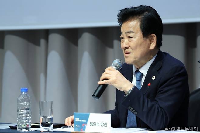 지난 10일 경기도 고양시 소노캄 고양에서 이뤄진 통일부 출입기자단 기자간담회에서 발언하고 있는 정동영 통일부 장관./사진제공=통일부