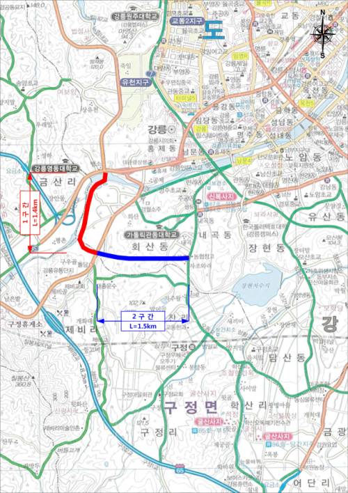 ◇회산동 강변도로 우회도로 개설공사 위치도. 사진=강릉시 제공.