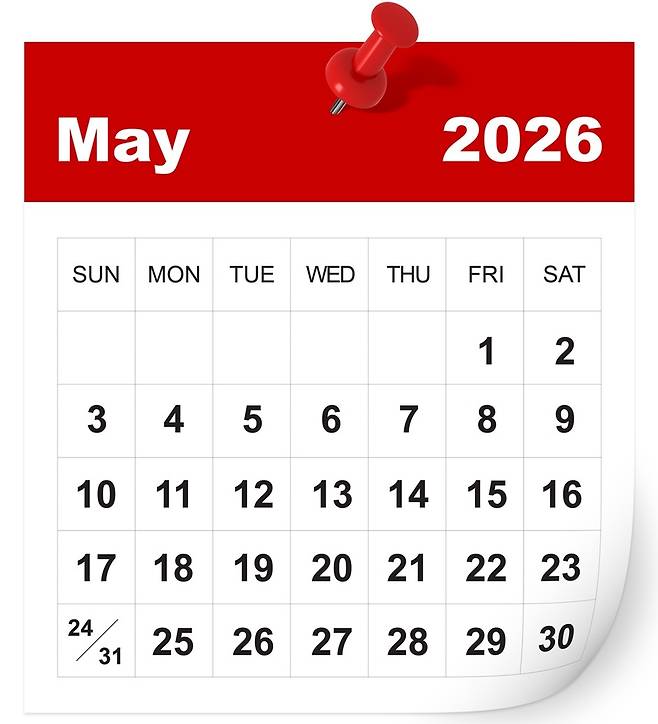 2026년 5월 달력. 게티이미지뱅크