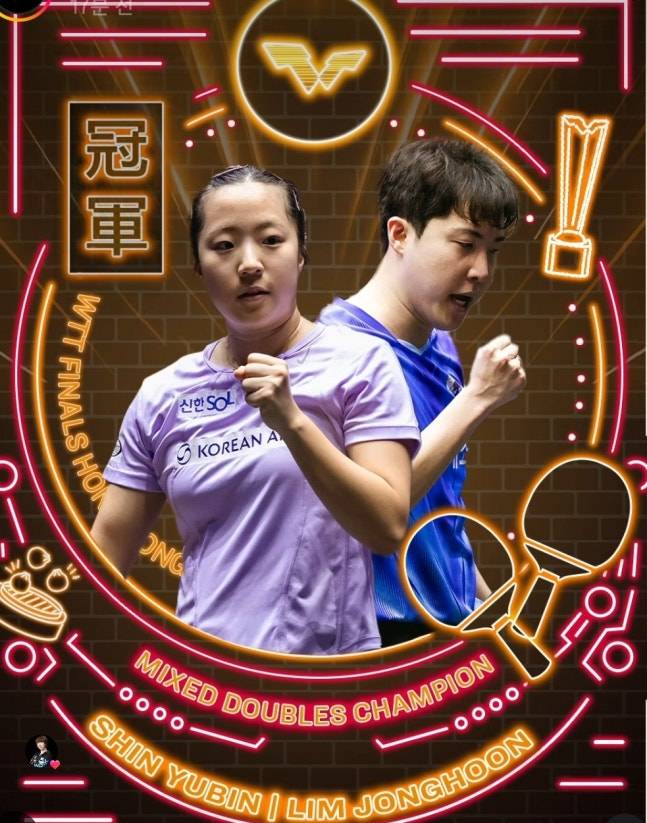 ▲ 한국 혼합복식 간판 임종훈-신유빈 조가 홍콩 콜리세움에서 열린 2025 월드테이블테니스(WTT) 파이널 홍콩 혼합복식 결승전에서 왕추친-쑨잉사(중국) 조를 3-0으로 완파하며 우승 트로피를 들어 올렸다. WTT 파이널 혼합복식 사상 한국 선수의 첫 결승 진출이자 곧바로 이어진 첫 우승이다. ⓒ WTT