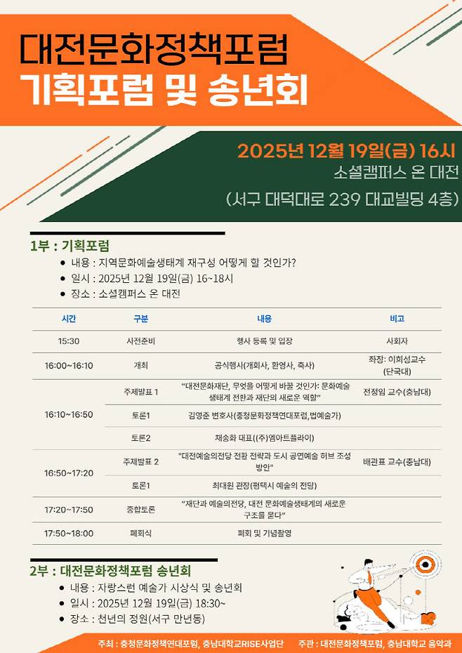 대전문화정책포럼이 19일 개최하는 기획포럼 및 송년회 포스터./사진=대전문화정책포럼 제공