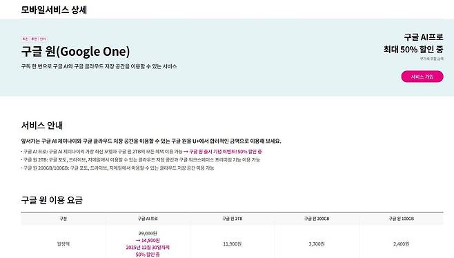 구글 AI 프로 상품은 별도 유료 부가서비스 형태와 전용 요금제 형태로 제공된다 / 출처=IT동아