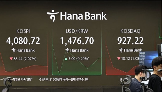 서울 중구 하나은행 딜링룸 현황판. (사진=연합뉴스)