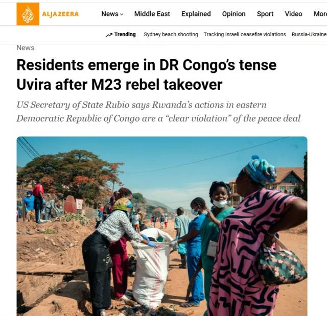 ▲M23 반군의 소식을 전하는 알자지라 방송 ⓒ알자지라 홈페이지 화면 갈무리