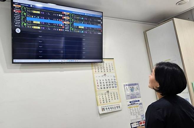 간호사가 병상 모니터링 시스템 '씽크'를 통해 환자 상태를 확인하고 있다. 대웅제약