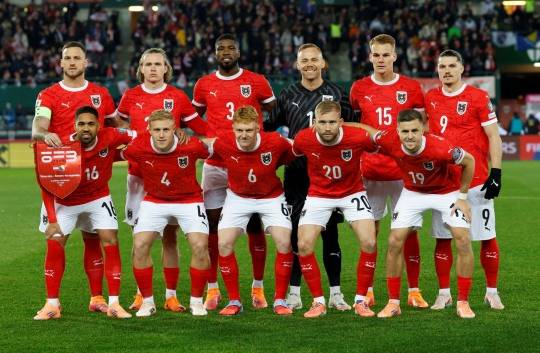 보스니아-헤르체고비나와의 2026 북중미 월드컵 유럽 예선에 출전한 오스트리아 대표 선수들. 사진[로이터=연합뉴스 자료사진]