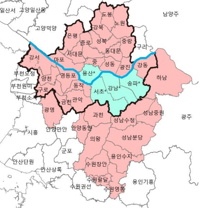 서울 전역과 경기 12개 지역으로 확대된 규제지역. [사진출처=국토부]