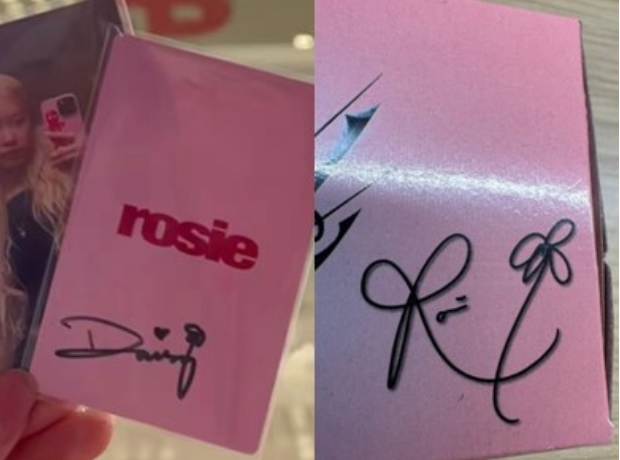 로제와 닮은 중국 인플루언서 데이지 사인(왼쪽)과 블랙핑크 로제 사인./X 캡처