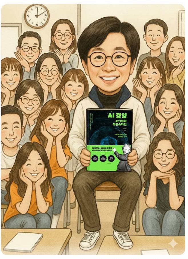 여현덕 교수와 제자들을 AI를 활용해 그린 그림