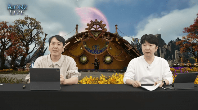 지난 16일 라이브 방송을 진행한 엔씨 아이온2 소인섭 사업실장과 김남준 PD.