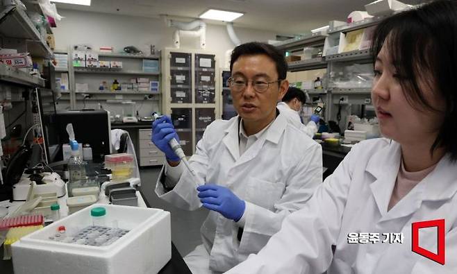 윤태영 프로티나 대표가 연구실에서 샘플분석 작업을 하고 있다. 윤동주 기자
