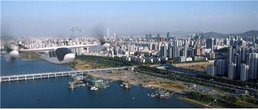 한강 상공 운항하는 서울형 도심항공교통(S-UAM) 예상도. [서울시]