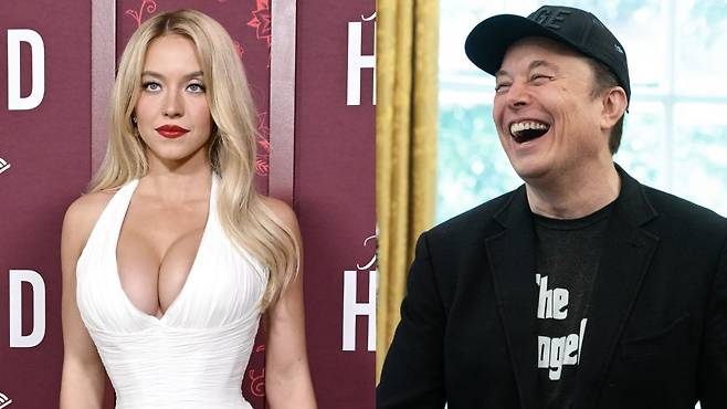 지난 15일 미국 LA에서 열린 영화 시사회에 참석한 할리우드 스타 시드니 스위니(왼쪽). 오른쪽은 일론 머스크 테슬라 CEO. /X