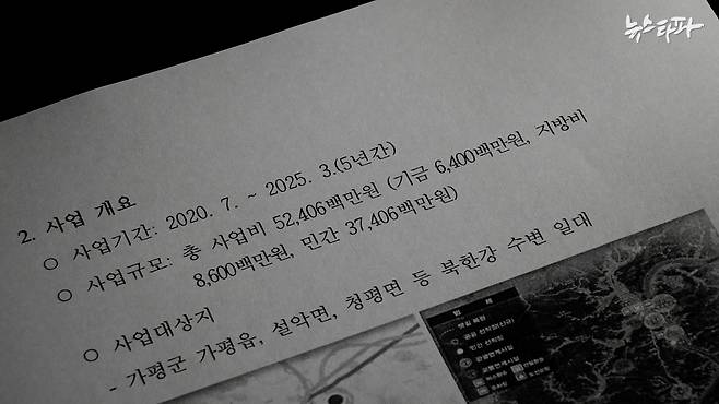가평군의 ‘북한강 천년뱃길’ 사업 현황 문건.