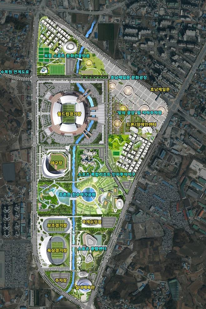 전북 전주 전주월드컵경기장 일원 북부권 복합스포츠타운 내 스포츠 시설 배치도. 전주시 제공