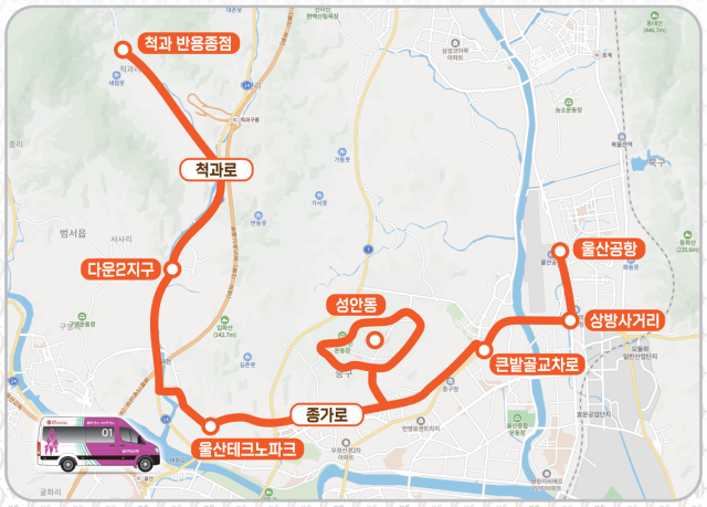 울산마실고래버스 노선도. 울산시