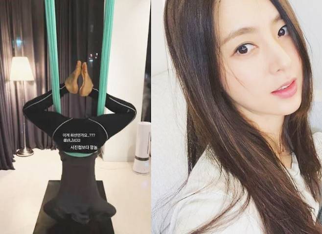 한채아가 플라잉 요가를 하고 있다. 사진=한채아 인스타그램