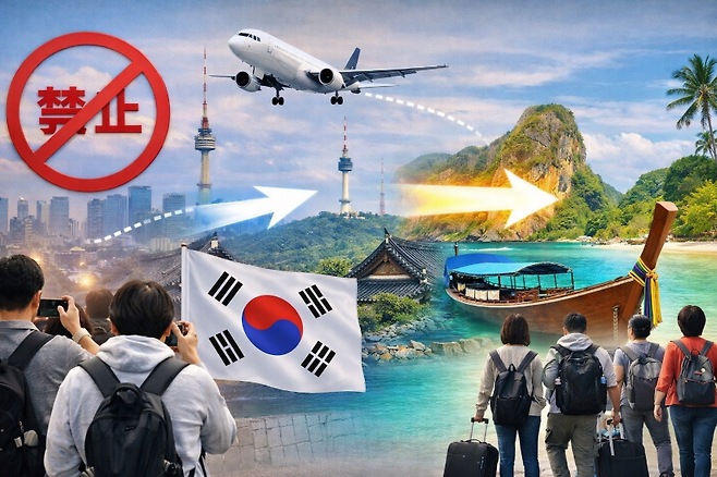 중국인 해외 관광객 이동 흐름을 상징적으로 표현한 이미지.