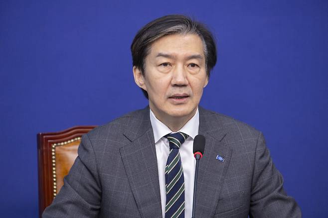 조국 조국혁신당 대표가 지난 18일 국회에서 열린 최고위원회의에서 발언하고 있다. 연합뉴스