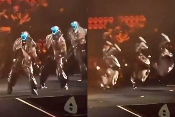 지난 18일 중국 청두에서 열린 가수 왕리훙의 콘서트 무대에 올라 칼군무와 공중제비를 선보인 로봇 댄서들. 사진 엑스(X) 캡처