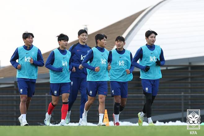 코리아풋볼파크에서 국내 최종 훈련을 진행한 23세 이하(U-23) 대표팀. /사진=대한축구협회 제공