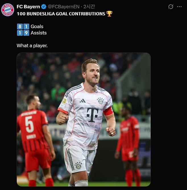 역대 분데스리가 최소 경기(78경기) 공격포인트 100개를 달성한 해리 케인. [바이에른 뮌헨 X 캡차. 재판매 및 DB 금지]