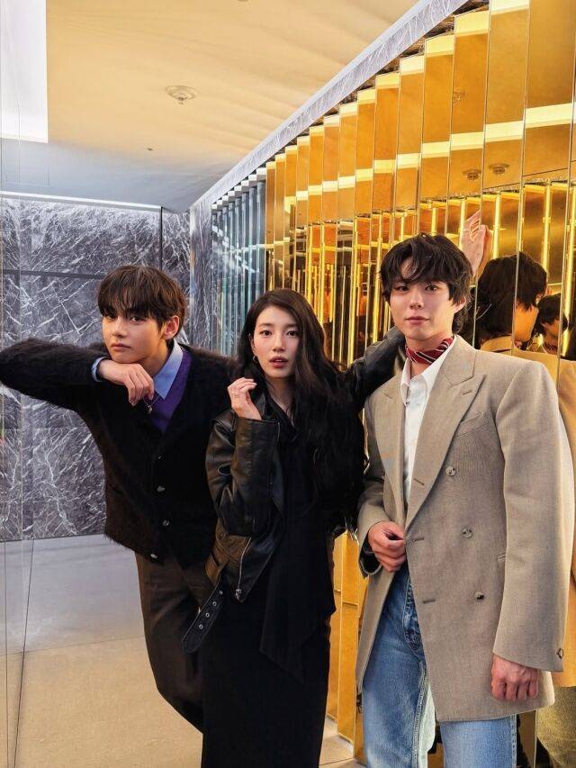 왼쪽부터 그룹 방탄소년단 멤버 뷔, 가수 겸 배우 수지, 배우 박보검이 한 자리에 모였다. / 뷔 인스타그램