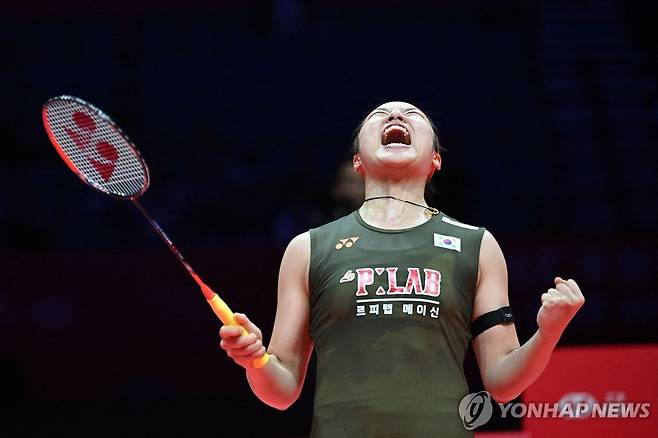 포효하는 안세영 [AFP=연합뉴스]