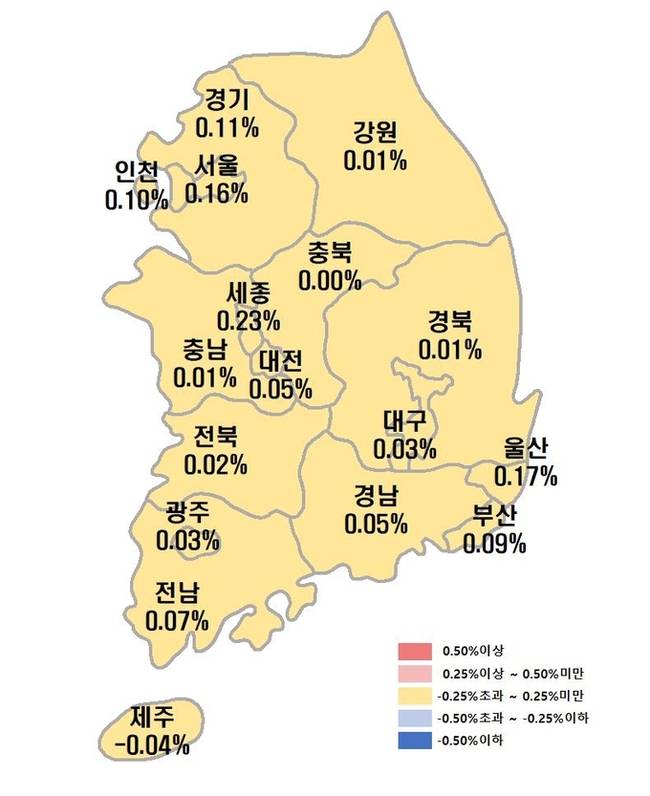 ▲ 2025년 12월 4주 시도별 아파트 전세가격지수 변동률