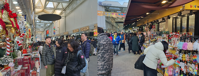 성탄절 전날인 지난 24일 남대문 시장에서 관광객과 시민들이 크리스마스 소품을 구경하거나 구매하기 위해 둘러보는 모습이 눈에 띄었다. 사진=최승한 기자