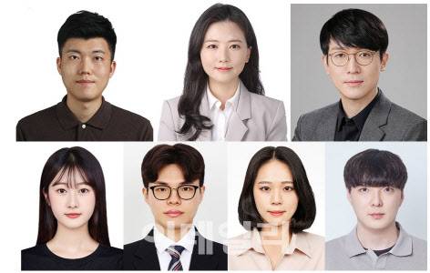 왼쪽 위부터 중앙대 김수환 교수, 연세대 진윤희 교수, 연세대 조승우 교수, 중앙대 최수미 석박사통합과정생, 연세대 허정현 연구원, 연세대 김예슬 박사과정, 홍진우 프레스티지바이오파마IDC 연구원(사진=중앙대 제공)