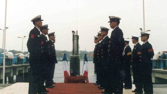 1992년 10월 14일 독일 HDW 조선소에서 장보고함 인수식이 열리고 있다. 해군