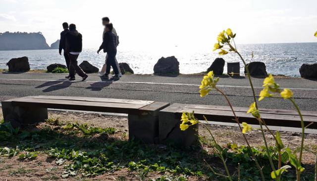 7일 제주 서귀포시 법환동 올레7코스에서 관광객들이 산책을 하고 있다. 제주=뉴시스