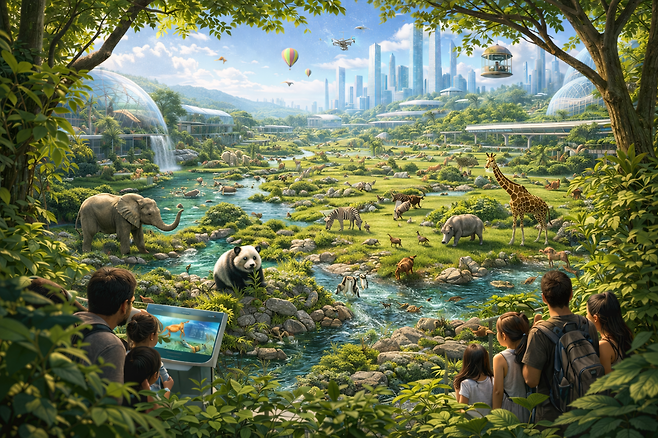 AI 시각으로 바라보는 미래의 동물원 모습[AI를 사용해 제작]