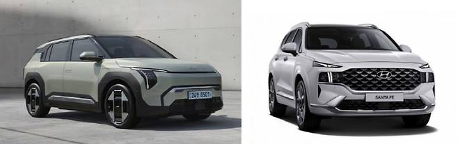 기아차 EV3(왼쪽)와 현대차 싼타페. 사진 출처=현대기아차