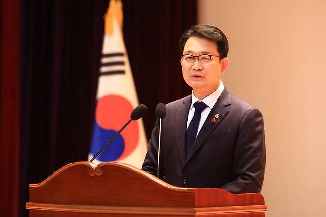 김종구 농림축산식품부 신임 차관이 29일 정부세종청사에서 열린 취임식에서 취임사를 전하고 있다. 농식품부 제공