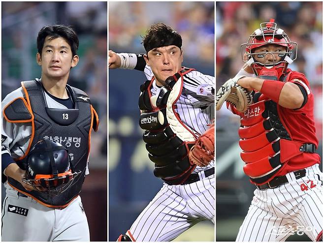 내년 시즌을 끝으로 FA 자격을 얻는 한화 최재훈, LG 박동원, KIA 김태군(왼쪽부터)이 베테랑 포수의 가치를 한층 끌어올릴지 주목된다. 스포츠동아DB·한화 이글스·KIA 타이거즈 제공