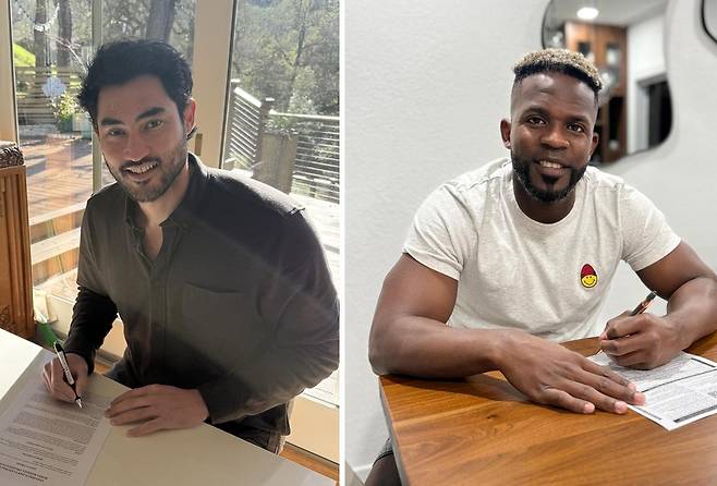 프로야구 SSG 랜더스와 계약한 미치 화이트(왼쪽)와 기예르모 에레디아 [SSG 랜더스 제공. 재배포 및 DB 금지]