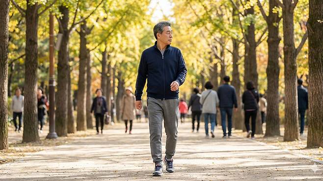 걷기 운동 중 고개를 양옆으로 움직이면 평형감각 활성화에 도움이 된다｜출처: Gemini 생성