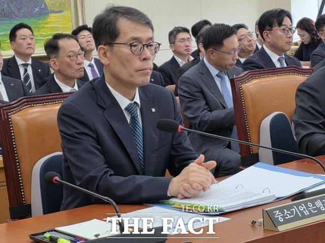 김성태 중소기업은행장이 지난 10월 20일 서울 여의도 국회에서 열린 정무위원회의 금융위원회 등에 대한 국정감사에 출석해 질의에 답하고 있다. /국회=이선영 기자